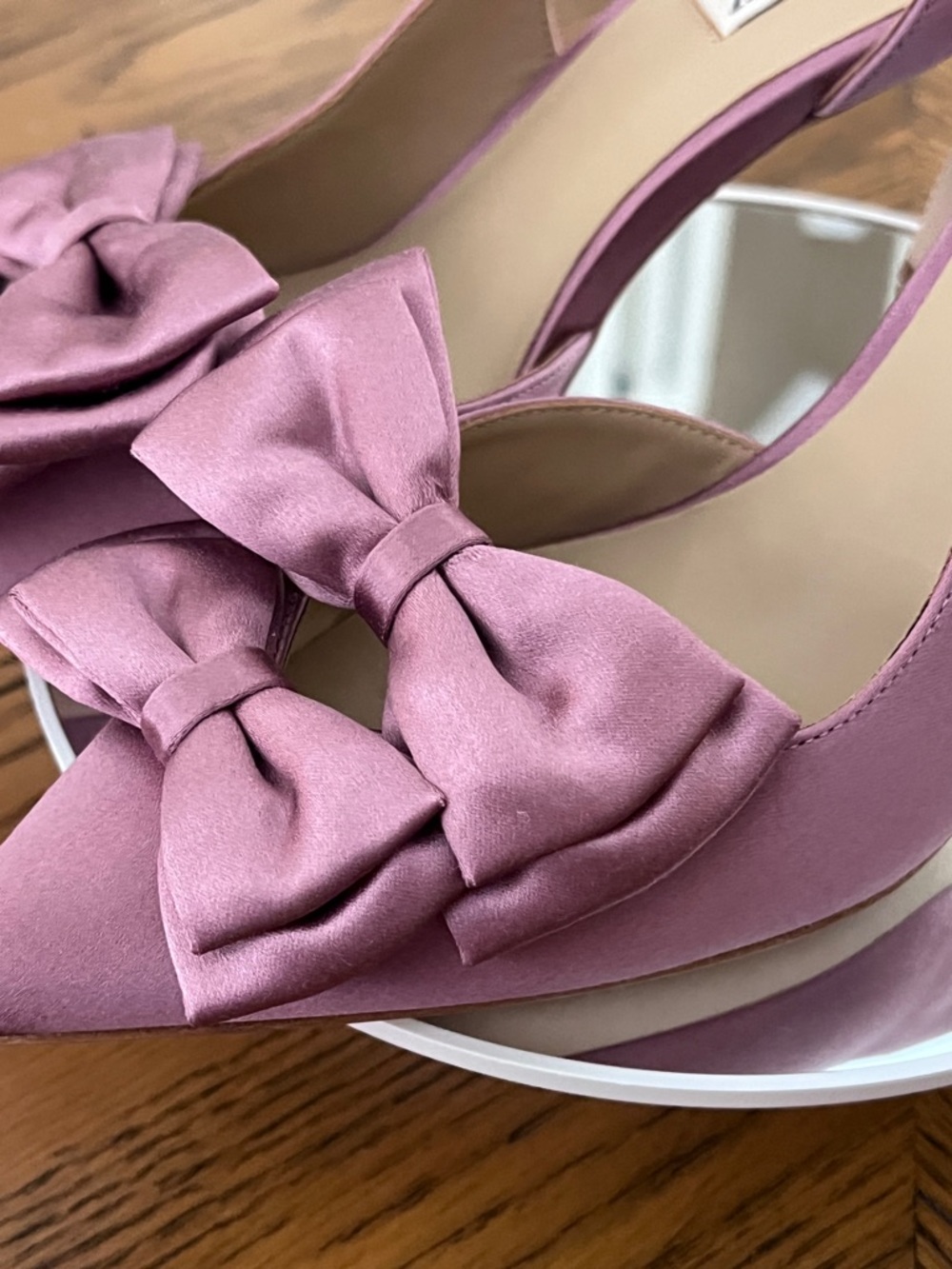 Badgley Mischka Satin Bow Slingback Heels - Picture 2 of 7